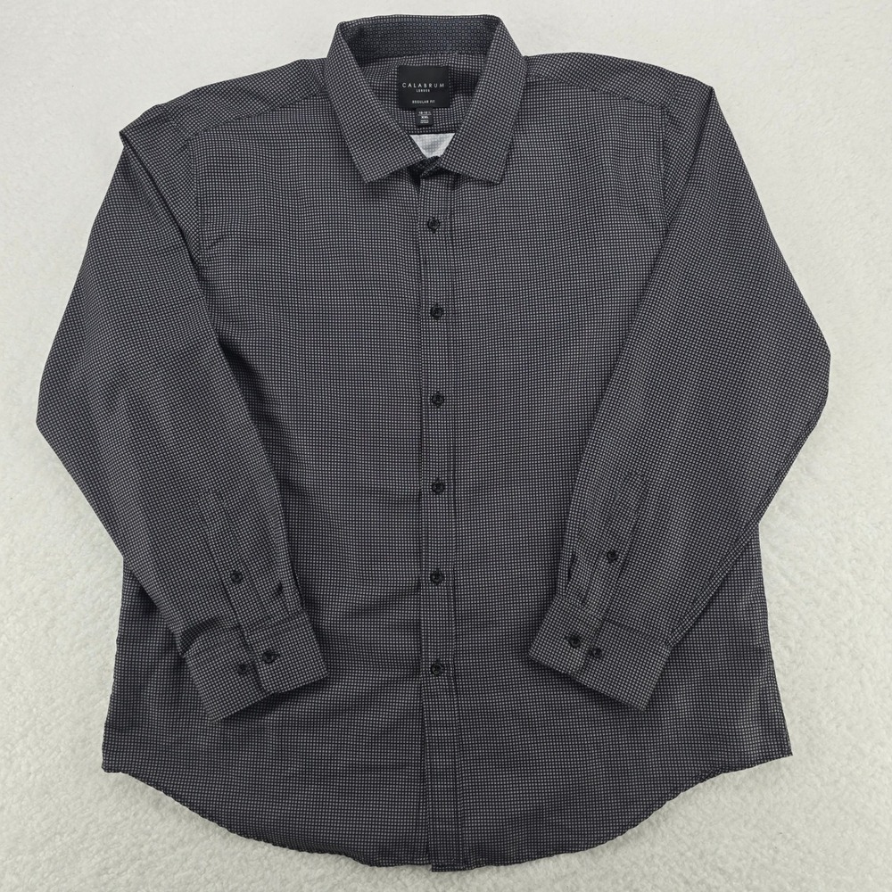 Calabrum London Dress Shirt Mens Regular Fit XXL 18-18.5 Black Micro Dot Pattern